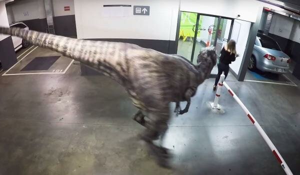 Jurassic Park Raptor Prank in Parking Garage Jurassic Park Raptor Prank in Parking Garage